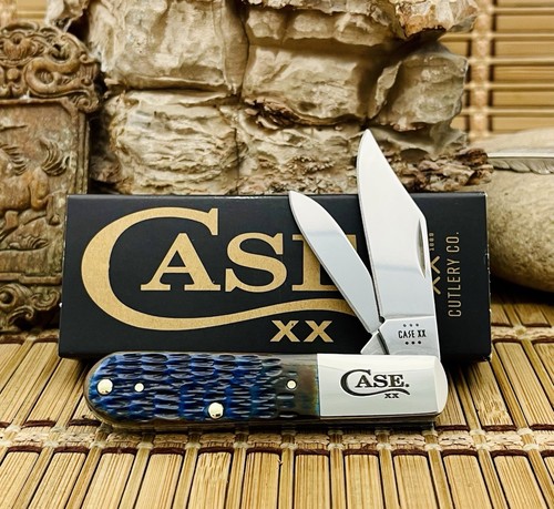 Case XX USA Beautiful Hand Fired Navy BLUE Bone Stainless Barlow Pocket Knife