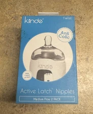 KIINDE Pack of 2 Medium Flow Anti-Colic Active Twist Latch Nipples NEW