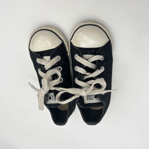 Converse All Star Black Glitter Toddler Sneakers Size 8 Casual Shoes - Picture 2 of 8