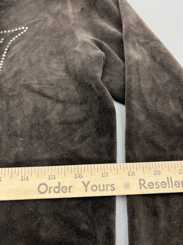 Juicy Couture Hoodie Womens XL Black Velour Zip Up J Rhinestone Logo Y2K Retro - Picture 9 of 11