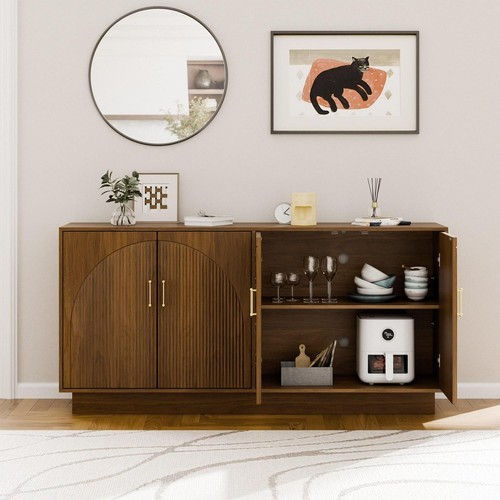 Mid-Century Fluted TV Stand With Storage Fits TVs Up To 75 , Entryway Console, - - Picture 4 of 24