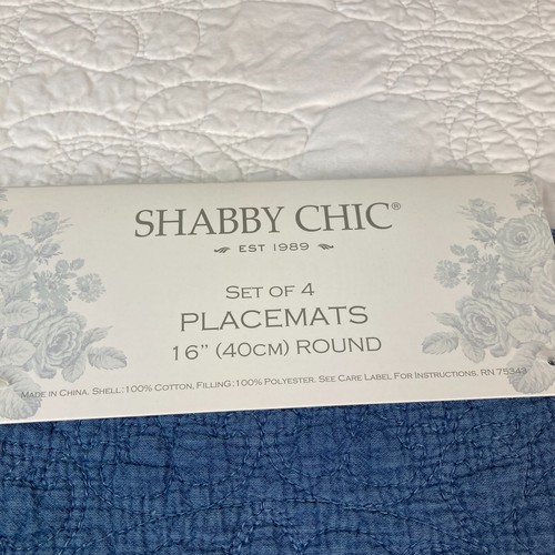 Shabby Chic 4 Blue Chambray Quilted 16 inch Round Placemats - 100% Cotton - NEW! - Picture 4 of 4