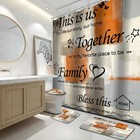 4Pcs Bathroom Shower Curtain Sets with Rugs, Orange Brown Motivational Home F...