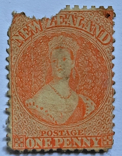 New Zealand: 1864 Q.V. 1p. Orange. MINT. V. RARE AS MINT. top damage. CV: £700. - Picture 2 of 10