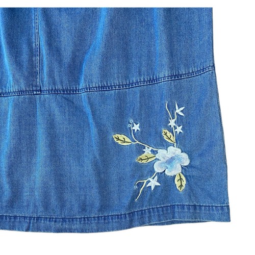 VINTAGE 90s JACLYN SMITH Floral Embroidered Denim Midi Skirt Size Large 12 14 - Picture 2 of 6