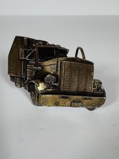 Vintage Solid Brass Semi Truck Belt Buckle Made In USA Gold Tone Trucker Rig