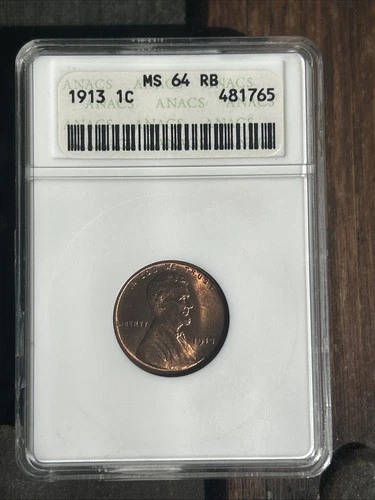 1913 Lincoln Wheat Penny ANACS Vintage Fatty Holder MS 64 RB