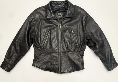 Vintage Tannery West Black Leather Biker Jacket Women's Size Large  Used