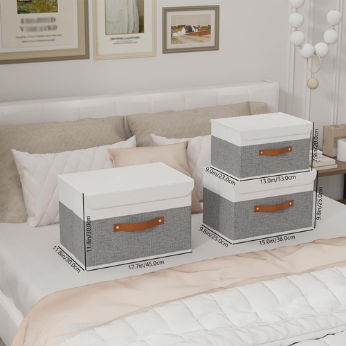 Storage Boxes with Lids, Linen Fabric Bin, Cube Organizer Basket, Washable an... - Picture 8 of 8