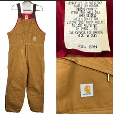 Vintage Carhartt Men  s 42x30 Brown Insulated Overalls R04 Quilted Union USA