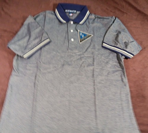 VTG Sportsmaster Polo Shirt Mens L GRAY W BLUE COLLAR DEAD STOCK - Picture 3 of 5