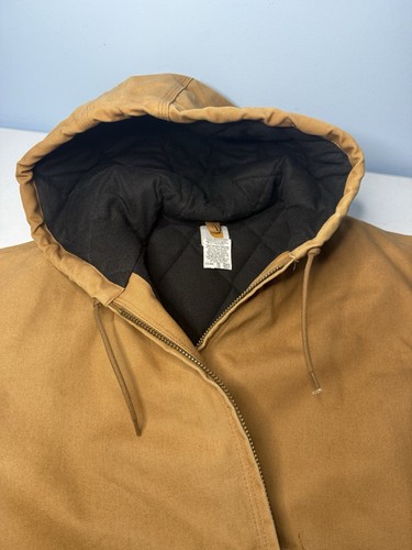 Vintage Carhartt Jacket Mens 2XL J140 Duck Canvas Hooded Quilt Lined NICE - Picture 16 of 16