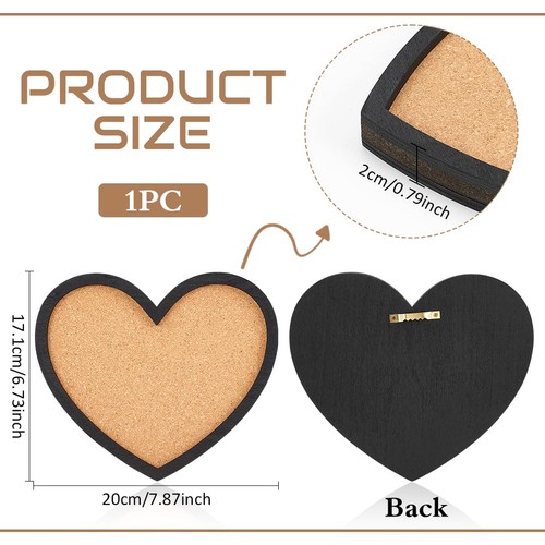 Pin Board Heart Cork Board Bulletin Display Board, 0.8" Thick Wall Mounted Co... - Foto 2 di 6