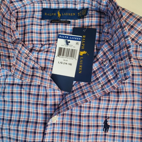 Ralph Lauren Button-down Shirt Boys Large 14-16 Plaid White Blue Long Sleeve NEW - Picture 3 of 7