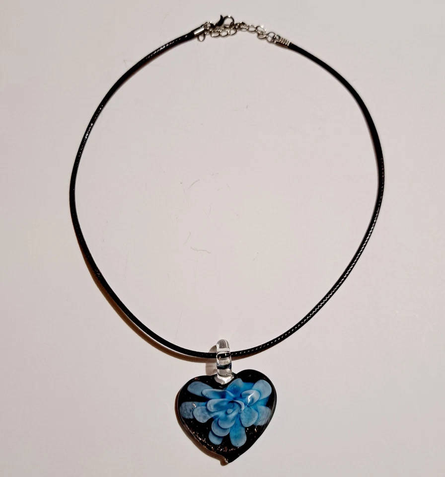 Подвеска стекла синий и золотой блестящий сердце поставляется с 16» регулируемый коричневый ожерелье - Изображение 3 из 4