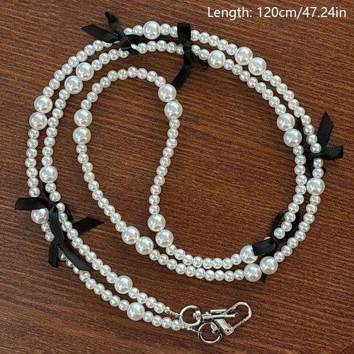 Pearl Bowknot Wallet Necklace Chain Bag Accessory Phone Anti Loss Lanyard Bag - Photo 2 sur 11