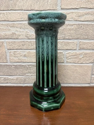 Vtg McCoy Pottery Mini Jardiniere Pedestal - Green- Signed- Planter NOT Included