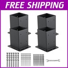 4x4 Post Base Anchors, Set of 4 - Solid Steel, Black Coated