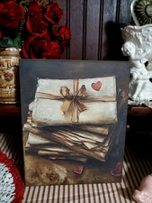 PRETTY OLD PRIMITIVE COLONIAL SHAKER VINTAGE STYLE VALENTINES HEART LETTERS SIGN