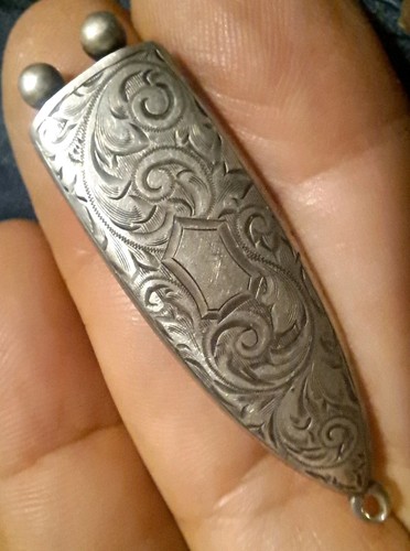 ANTIQUE STERLING SILVER CHEROOT / CIGAR CUTTER FOB  WATCH CHAIN c.1880s - Bild 5 von 7