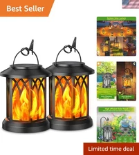 2-Pack Hanging Solar Lanterns with Flickering Flame - Waterproof Outdoor Lights