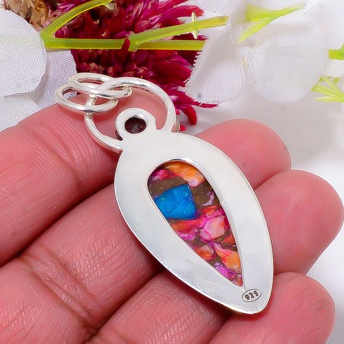 Crystal Quartz & Rainbow Mystic Fire Topaz 925 Sterling Silver Pendant 2.18" S30 - Picture 2 of 3
