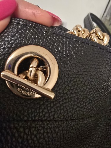 Coach Edie Turnlock Black Leather Three Compartments Medium Shoulder Hobo Bag - Picture 9 of 13