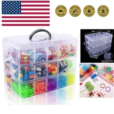 3-Tier Stackable Storage Container Box with Dividers-30 Compartments, Bead Or...