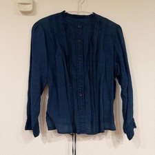 nest Robe Indigo Linen Tuck Blouse Navy Made in Japan
