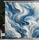 Blue Shower Curtain, Surreal Waves of Marble Print with Oceanic Colors Modern...