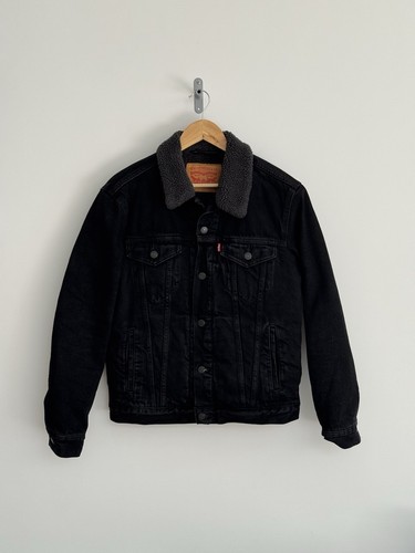 Levi’s Sherpa Trucker Jeansjacke Vintage 90er schwarz Denim grau Fell Fleece Medium