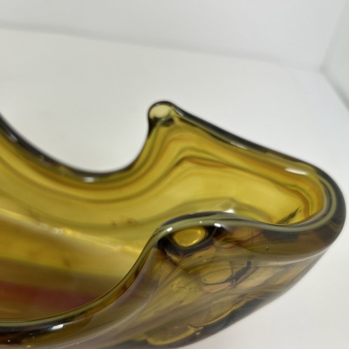 Sooner Murano Style Amber Hand blown Art Glass Swan dish bowl earth tone 16x8x5” - Picture 14 of 22
