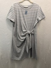 NWT Loft Striped Tie-Front Tee Dress In Light Grey/Navy XL Petite Casual Resort