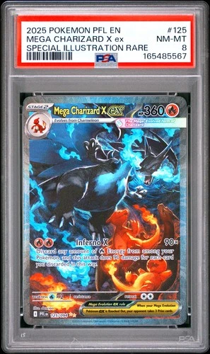 2025 POKEMON PFL EN-PHANTASMAL FLAMES #125 MEGA CHARIZARD X EX PSA 8