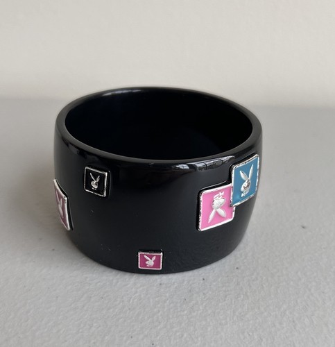 Playboy Bunny Black 1.75" Wide Bangle Bracelet VTG 2005 Y2K Enamel Logo Rare - Picture 8 of 19
