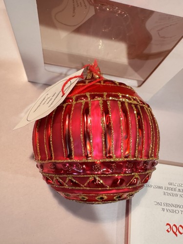 Spode Glass Christmas Ornament Round Ball Red Pink Gold Vintage Large Rare Vtg - Picture 3 of 8