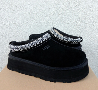 UGG TAZZ BLACK SUEDE/ WOOL PLATFORM SLIPPERS SHOES, WOMEN US 8/ EUR 39 ~NEW