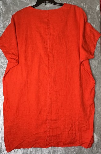 Chico's Popover Shirt Dress 100% Linen Sz 3/ US 16/18 Orange Beach Summer Resort - Picture 5 of 7