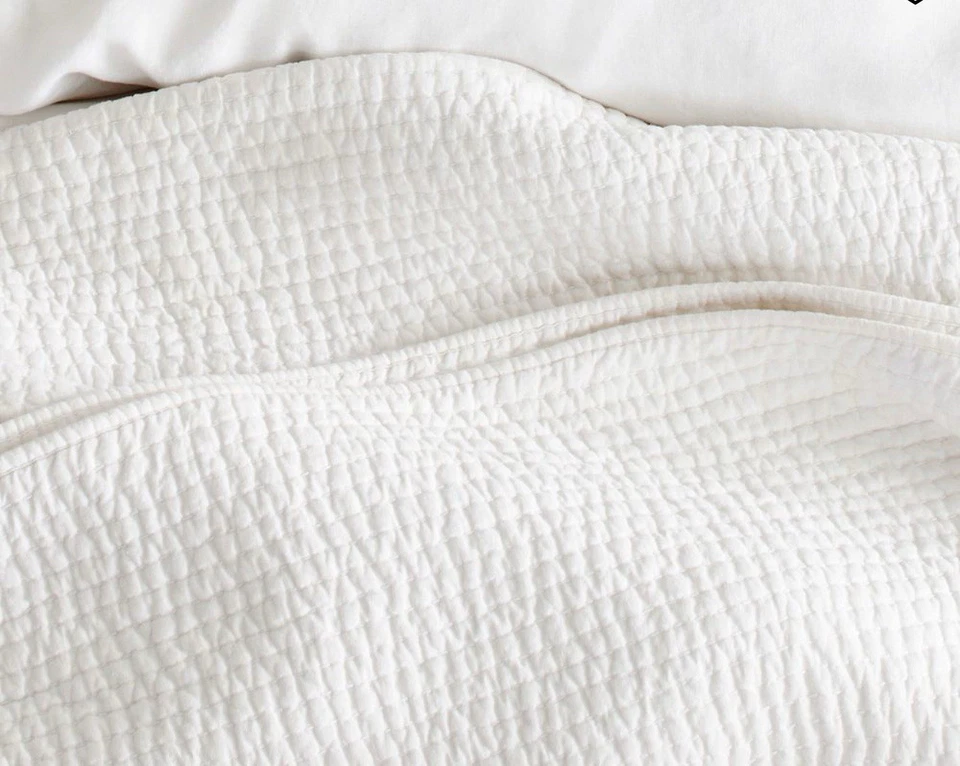 Pottery Barn Pickstitch KING Cotton Quilt Classic White NEW $279 - Image 4 of 4