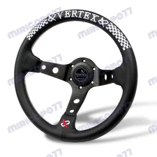 330mm Vertex Leather Deep Dish Steering Wheel For OMP MOMO Rac White Stitch