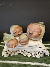 Vintage UCTCI Japan Pottery Pig Creamer,Sugar,Egg Cup,Spoon Rest, Earthtones 