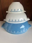 Pyrex Snowflake Blue Garland Mixing Nesting Bowl 443 441 444 Set of 3