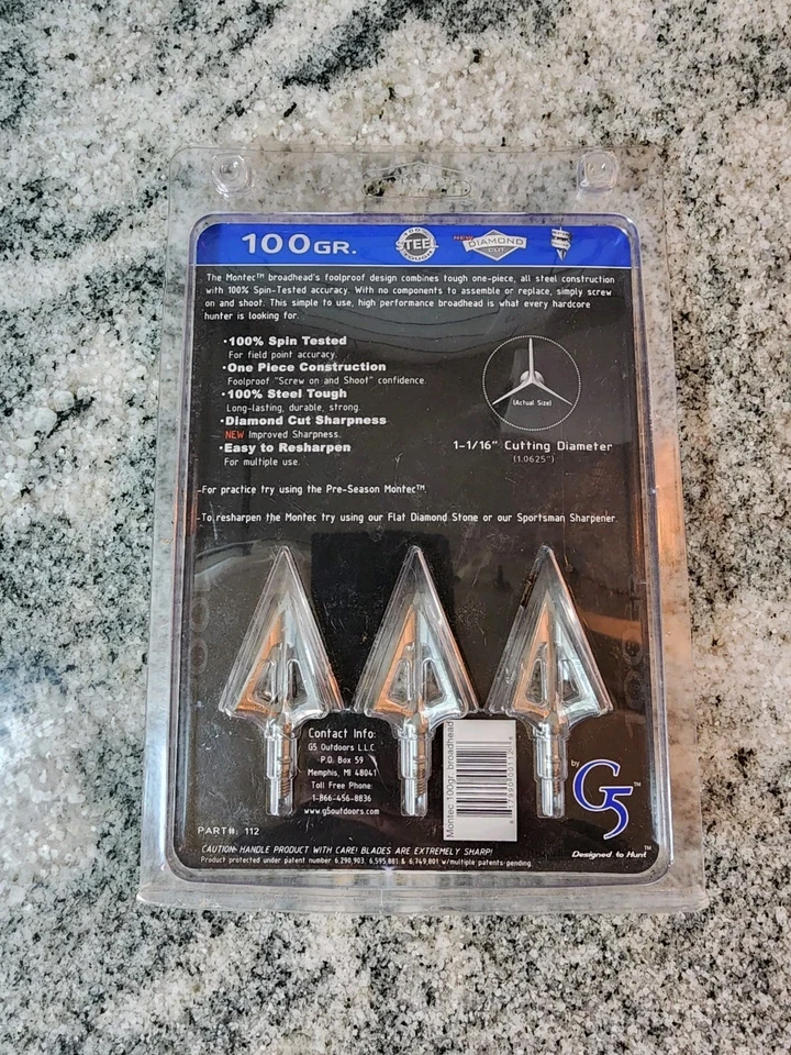 G5 Montec Fixed Blade Broadhead 100 Grain Stainless Steel 3 Pack Model# 112 - Image 2 of 4