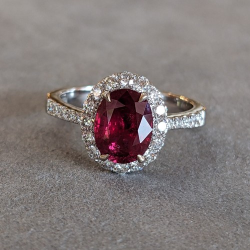 Natural Ruby and Diamond Halo Ring 2.51 cttw in 18K White Gold- HM2716AA - Picture 4 of 8