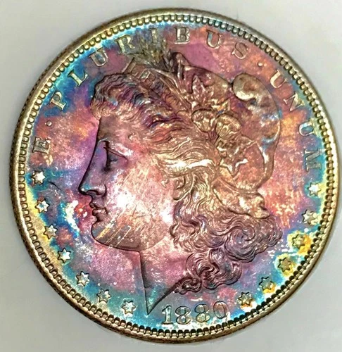 1880 S MORGAN DOLLAR! FLAWLESS SUPEEB GEMBU+++ UNBELIEVABLE COLOR BOMB NR #64660
