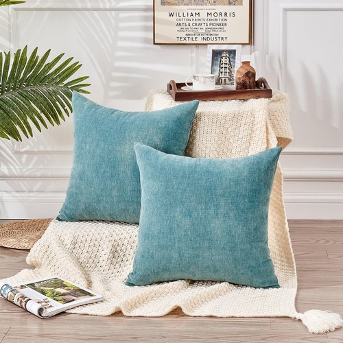 Decorative Throw Pillow Covers 16x16 Inch Set of 2, Super Soft Chenille Squar... - Picture 2 of 9