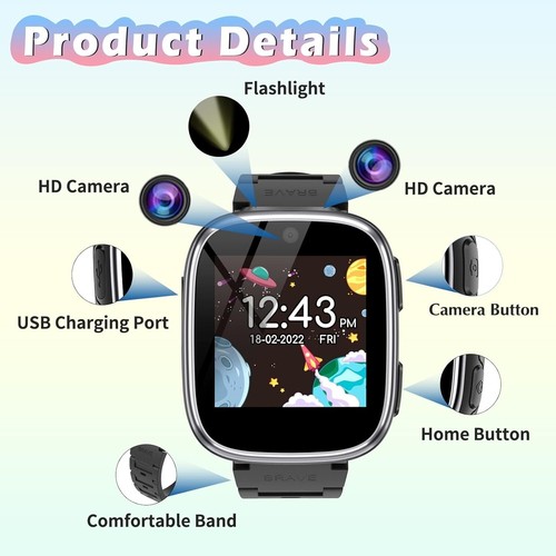 Reloj Para Niños Inteligente Con Camara Juegos Musica Niño Niña Color Negro NEU. - Bild 7 von 8
