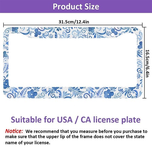 Retro Boho Flower License Plate Frame Blue Floral Folk Car Frames License Pla... - 第 7/8 張圖片