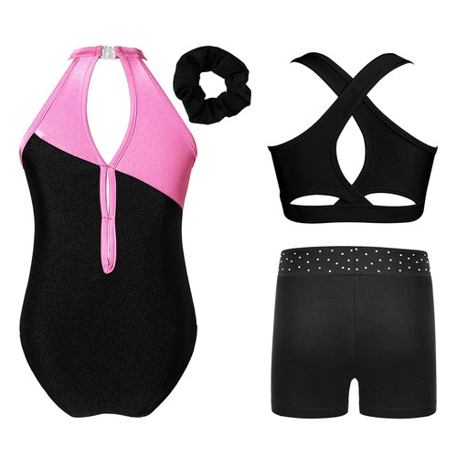 Kids Girls Outfit Sleeveless Dancewear Athletic Bodysuit Figure Ice Skating Gym - Picture 27 of 82