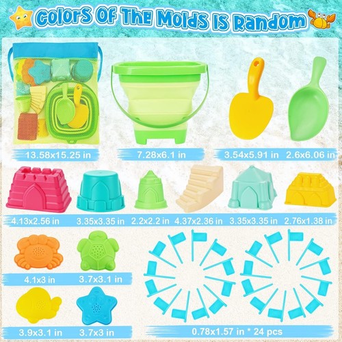 Beach Toys Sand Toys Set for Kids Collapsible Sand Bucket and Shovels... - Picture 2 of 7